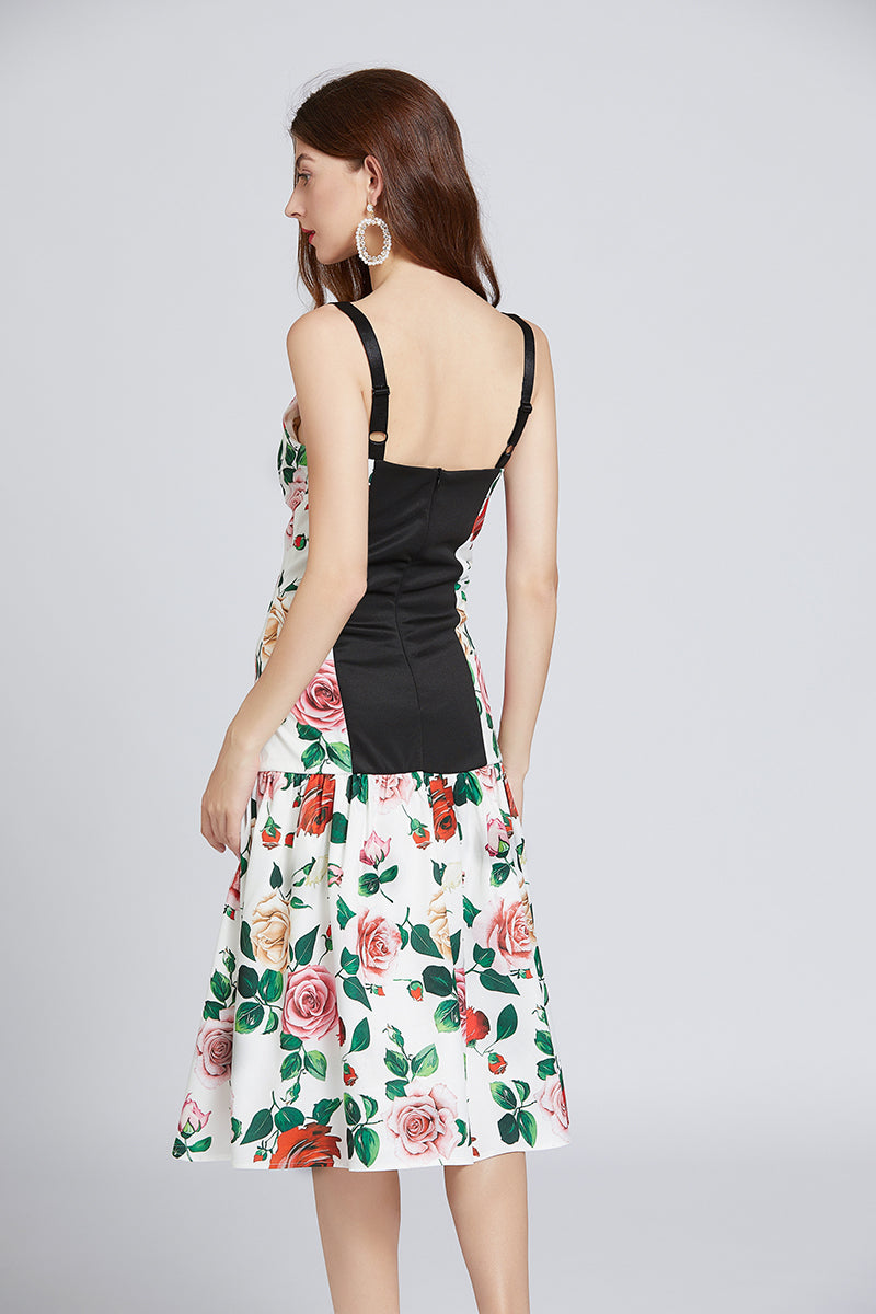 Summer Printed Patchwork Cami Midi Dress