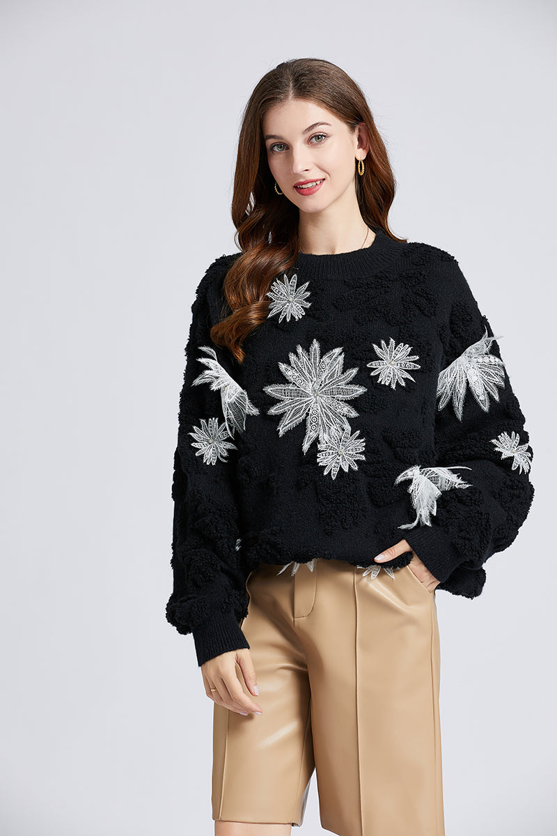 Reduction Snowflake Embroidery Beads Sweater