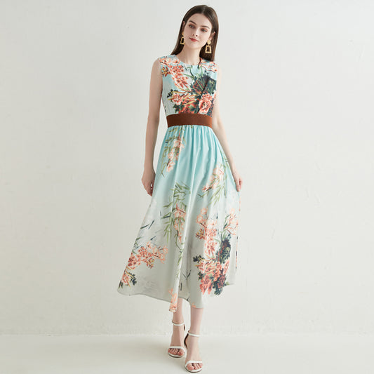 Elegant Belted Floral Ombre Dress