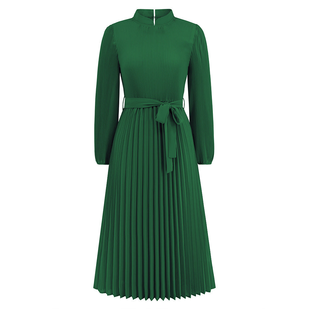 Sleeve Pleated Collar Puff Slim Dress