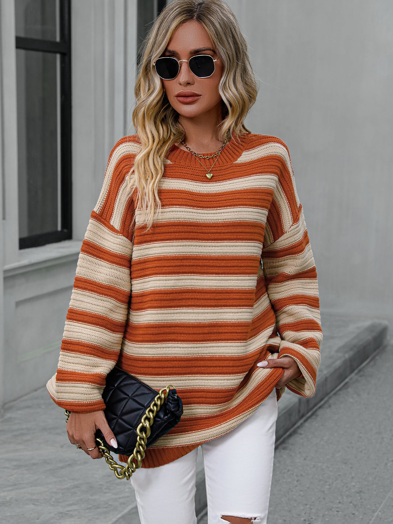Striped Crew Neck Pullover Sweater