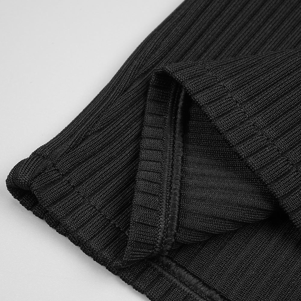 Black Fur Collar Zipper Bandage High Elastic Dress