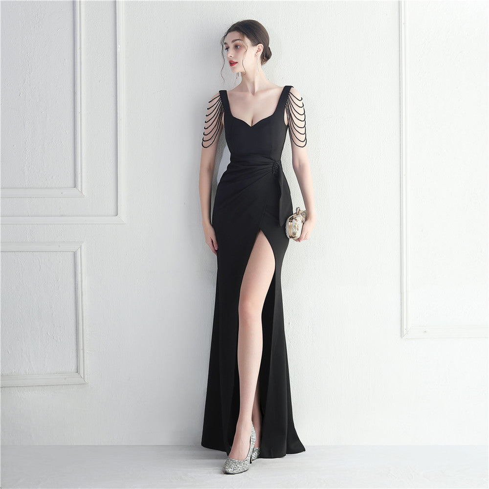 Women's Craft Beaded Long Slit Dress