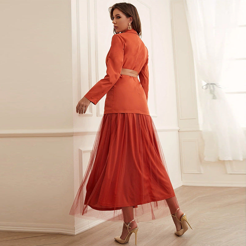 Women's Two Piece Elegant Slim Tulle Skirt Set