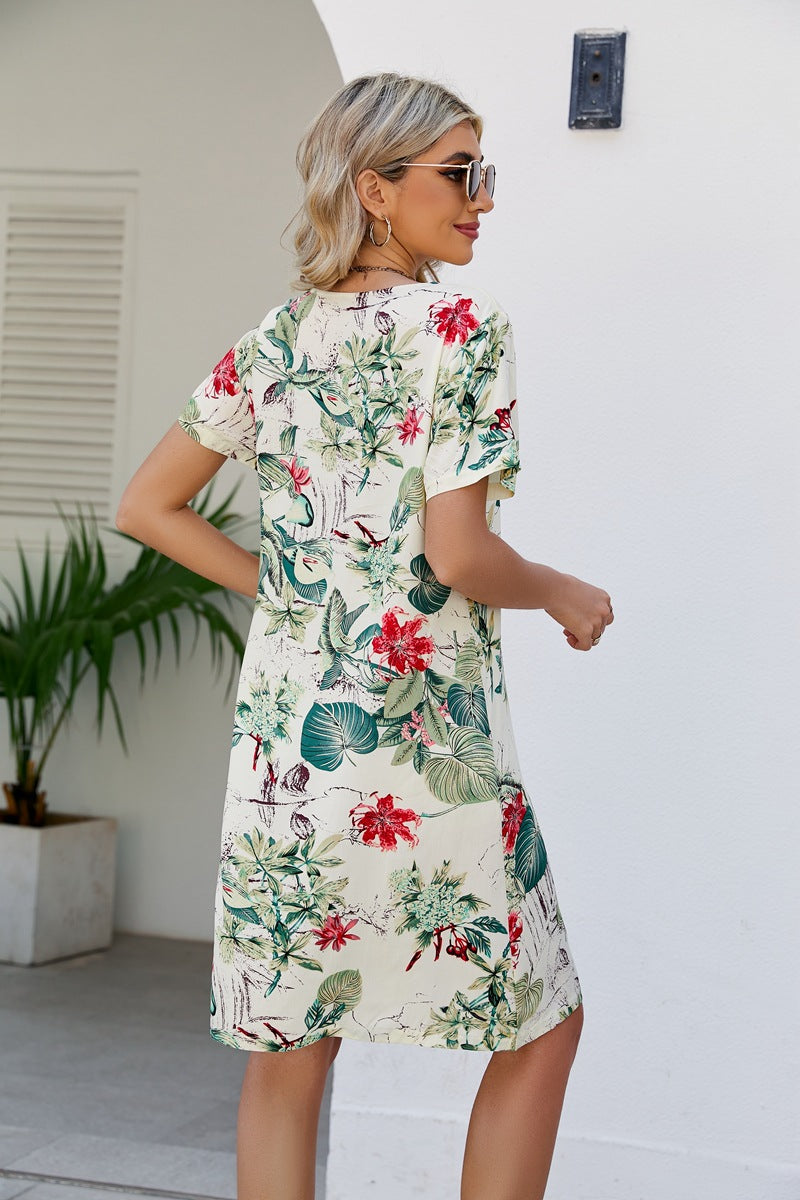 Women's Short Sleeve Vintage Floral Dress