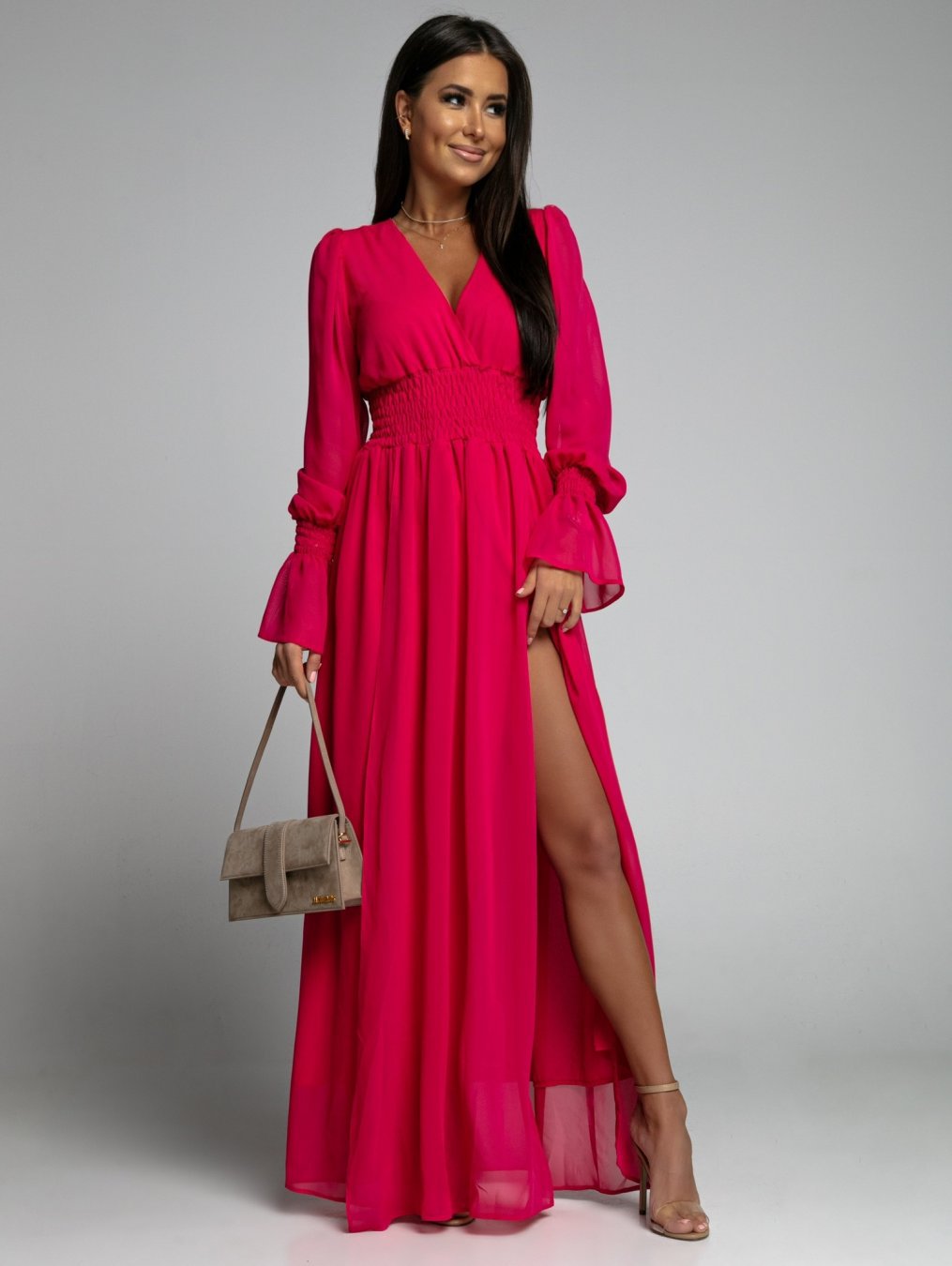 Women's Waist-Tight Petal Sleeve Chiffon Dress