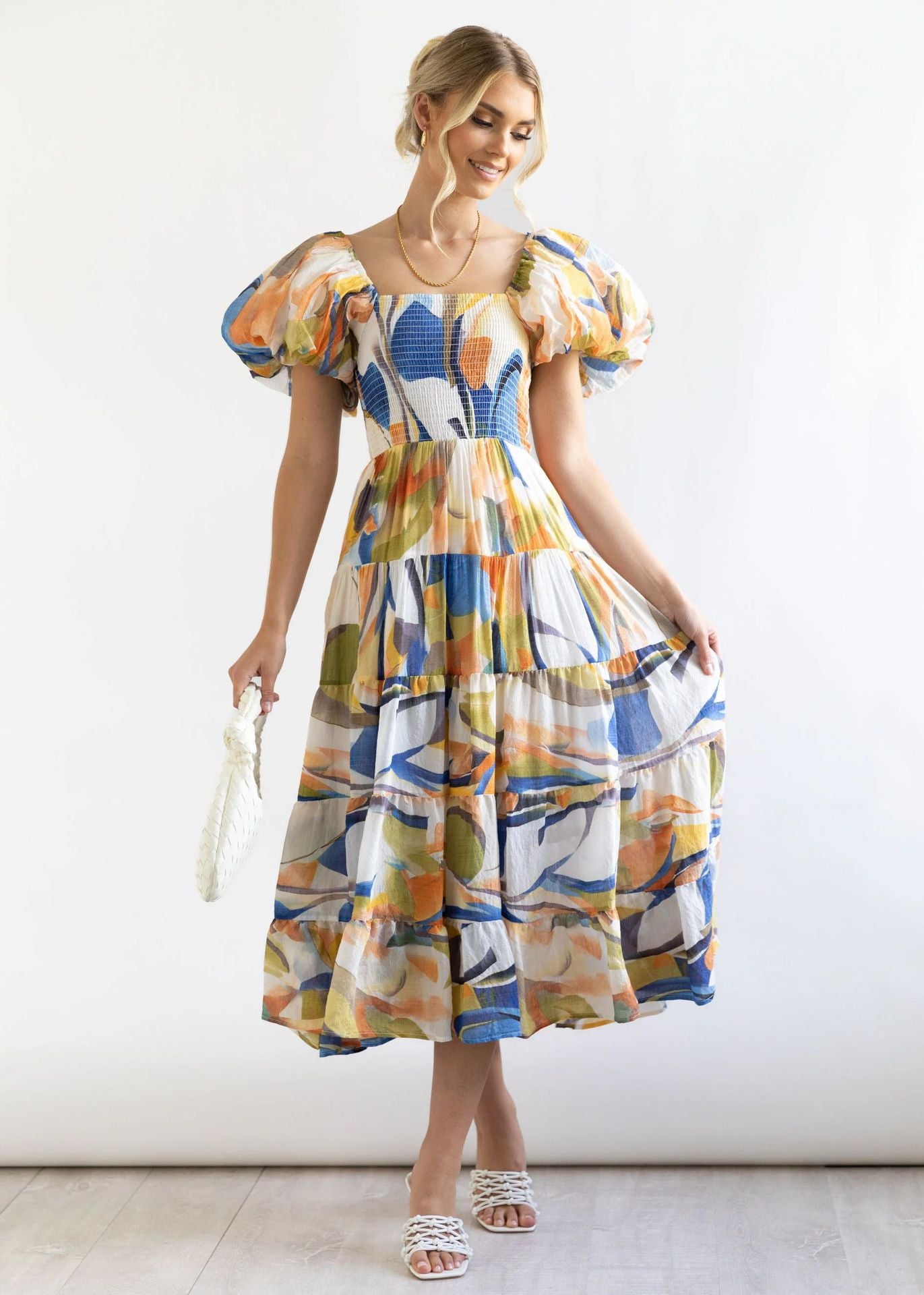 Women's Slim Fit Backless Large Swing Dress off-Neck Printed Dress