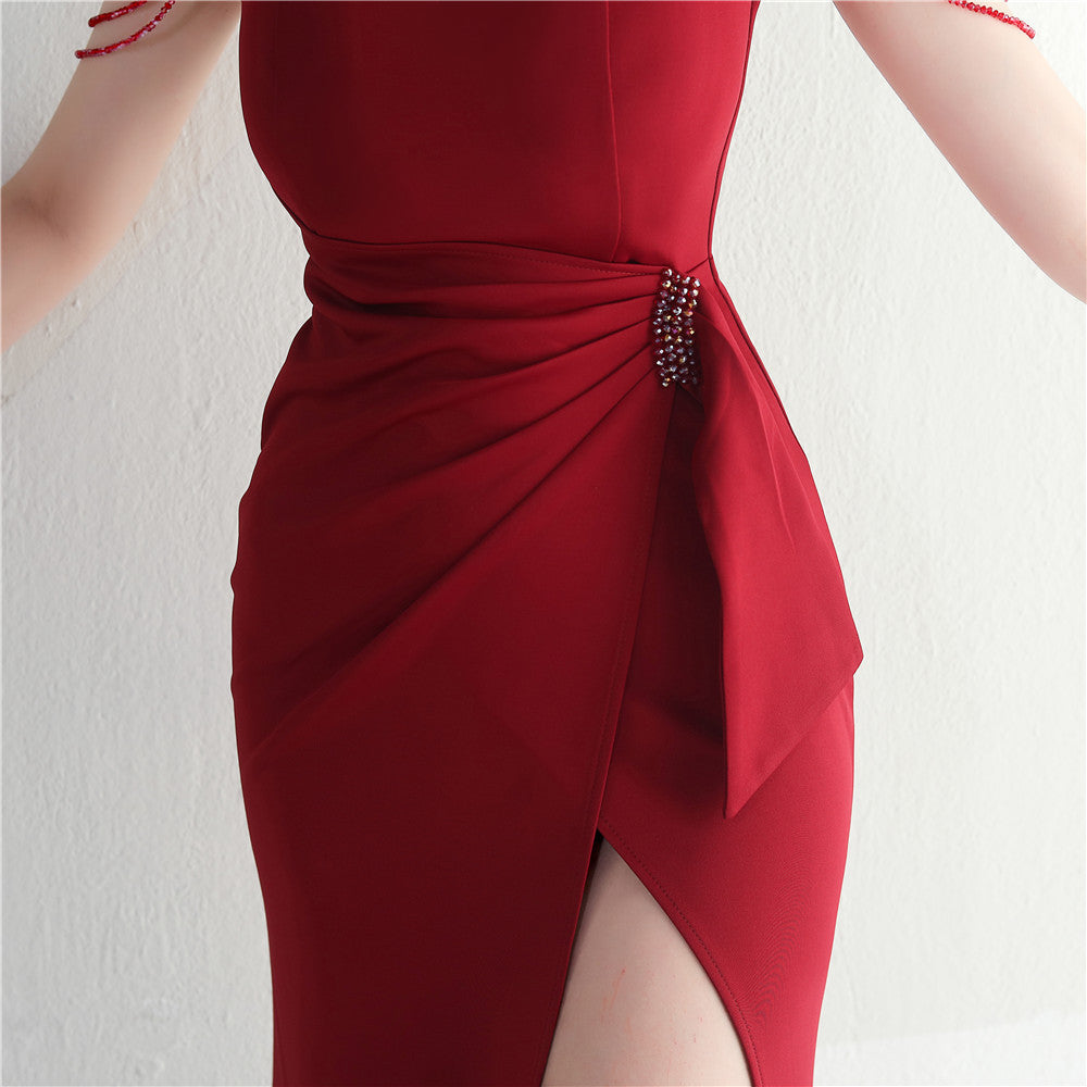 Women's Craft Beaded Long Slit Dress